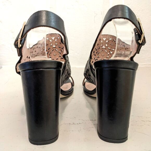 Kate Spade MADE IN ITALY "Imani" Leather Block Heel Laser Cut Heels Sandals 7.5C - Picture 3 of 12